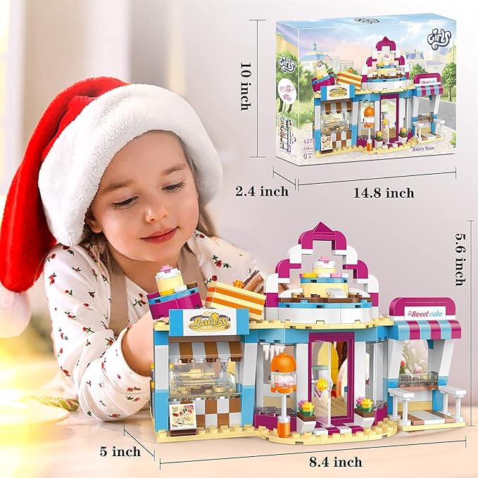 BRICK STORY Dream Girls Friends Bakery Building Sets 348 Pieces Cake Shop Baking Building Toys Dessert Store Construction Toys Christmas Birthday Gift for Kids Aged 6-12 and Up