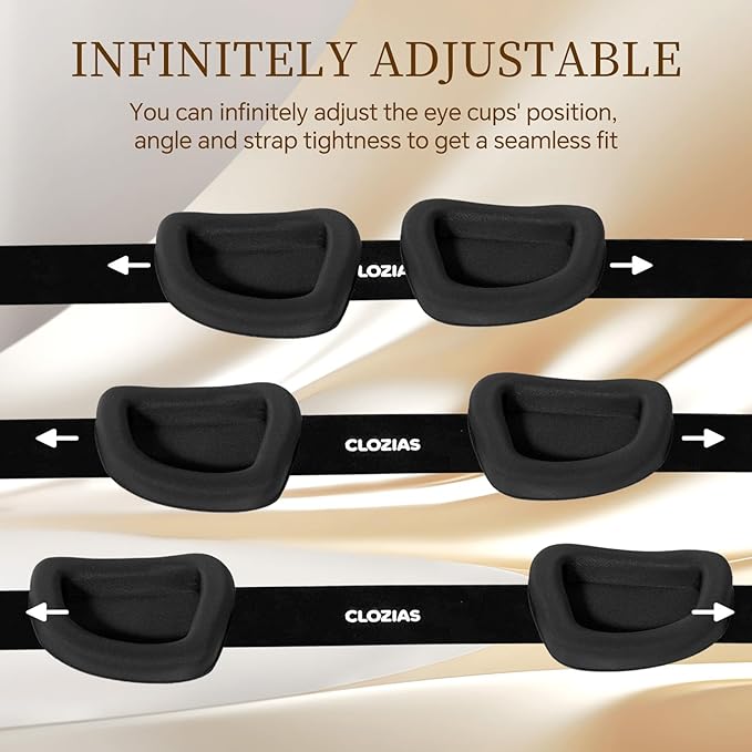 CLOZIA Sleep Mask for Men Women, Adjustable Sleeping Eye Mask, 100% Blocking Eye Masks for Sleep, Soft Comfortable for Travel & Shift Work, Black
