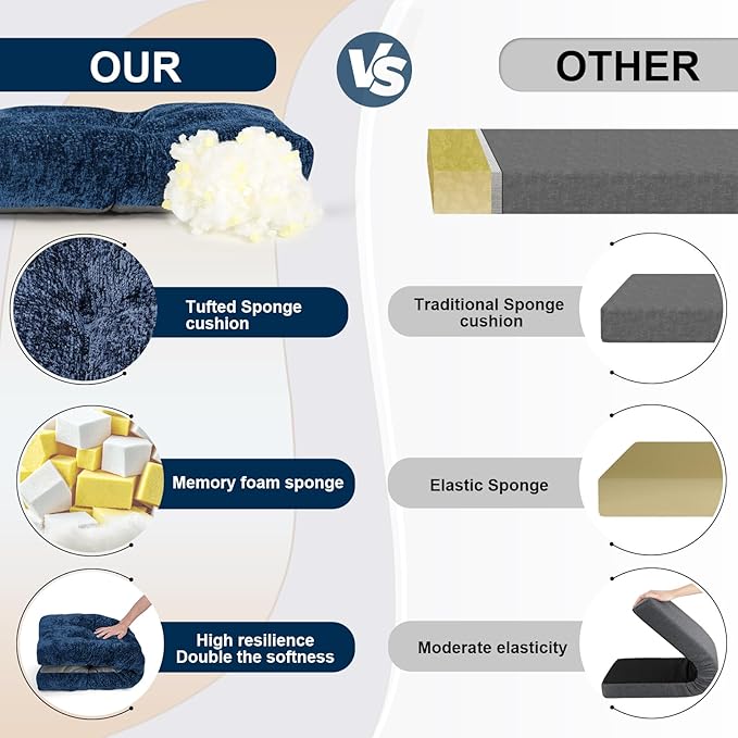 Bench Cushion 36 Inch - Luxury Chenille, High-Density Memory Foam, Non-Slip Bottom, Soft Durable Indoor Tufted Long Seat Cushion for Window Garden Furniture (Gray, 48x16x4 Inch)