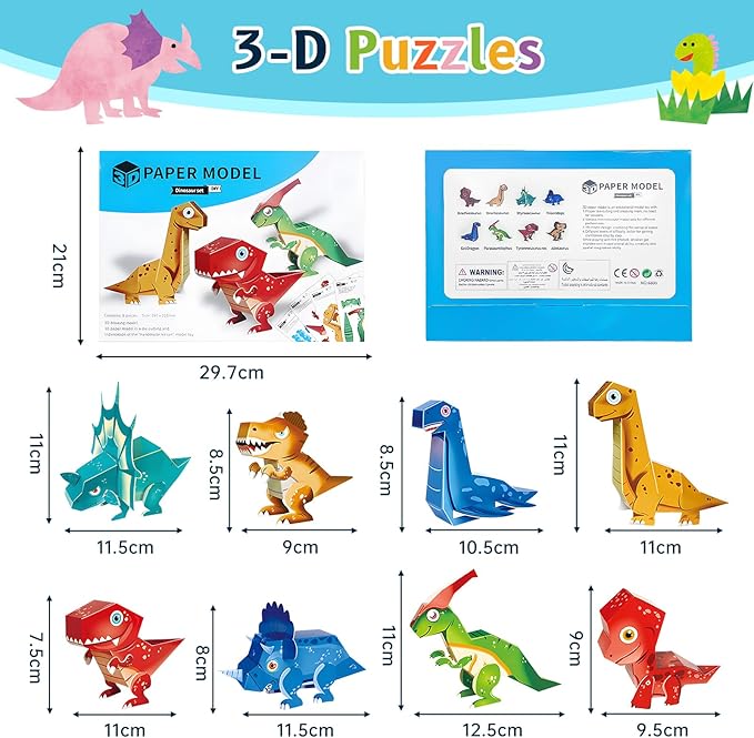 Paper Craft 3D Puzzle DIY Puzz Kits (8 PCS/Kit) Cartoon Art Craft Gift for Kids, No Need Scissors, Include Adhesive Paper, Art Supplies in Class, Cubic Art Decor Paper Model Craft Kit (Monster)