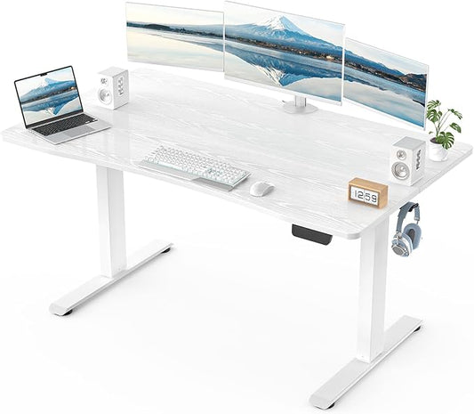 Veken 55 x 28 Inch Electric Standing Desk with Adjustable Height, Sit to Stand Computer Table for Study, Work or Gaming, Home Office Desk White