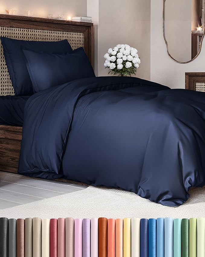 Duvet Cover Twin/Twin XL Size Set - Extra Soft Duvet Cover 68 x 90 with 1 Pillow Sham - Hotel Luxury, Easy Care and Fade Free w/ Zipper Closures & Ties - Comfy, Cozy Breathable Bedding Set (Navy Blue)