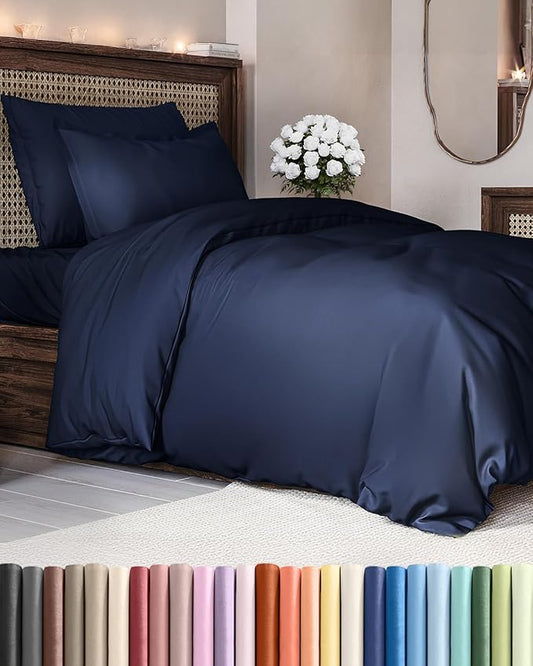 Duvet Cover Twin/Twin XL Size Set - Extra Soft Duvet Cover 68 x 90 with 1 Pillow Sham - Hotel Luxury, Easy Care and Fade Free w/ Zipper Closures & Ties - Comfy, Cozy Breathable Bedding Set (Navy Blue)