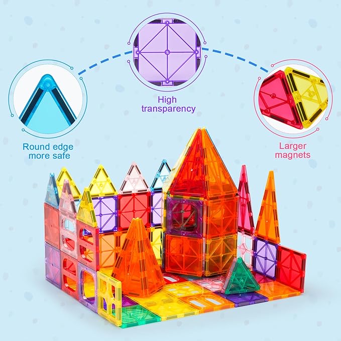 Ryoichi Magnetic Tiles,138PCS Magnet Building Set with 2 Cars,Magnetic 3D Blocks,Construction STEM Learning and Playing Toys for Kids, Montessori Toy for Boys Girls Toddlers 3 4 5 6 7 8 9+ Year Old