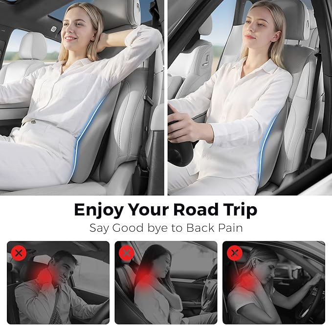 BEBAS Lumbar Support Pillow for Car, Memory Foam Back Cushion for Driving, Ergonomic Lumbar Pillow for Pain Relief, Comfort Lower Back Support for Office Chairs, Car Seat, Wheelchair -Gray