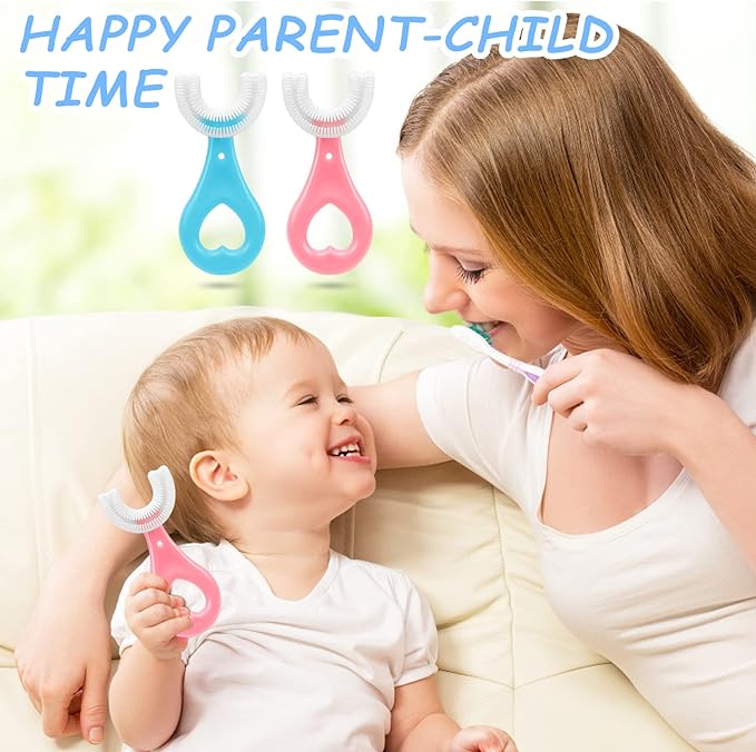 4 Pack U Shaped Toothbrush Kids, Soft Silicone Brush Head Whole Mouth with Handle 360 ° Oral Teeth Cleaning Design for Toddler Toothbrushes Age 2-6