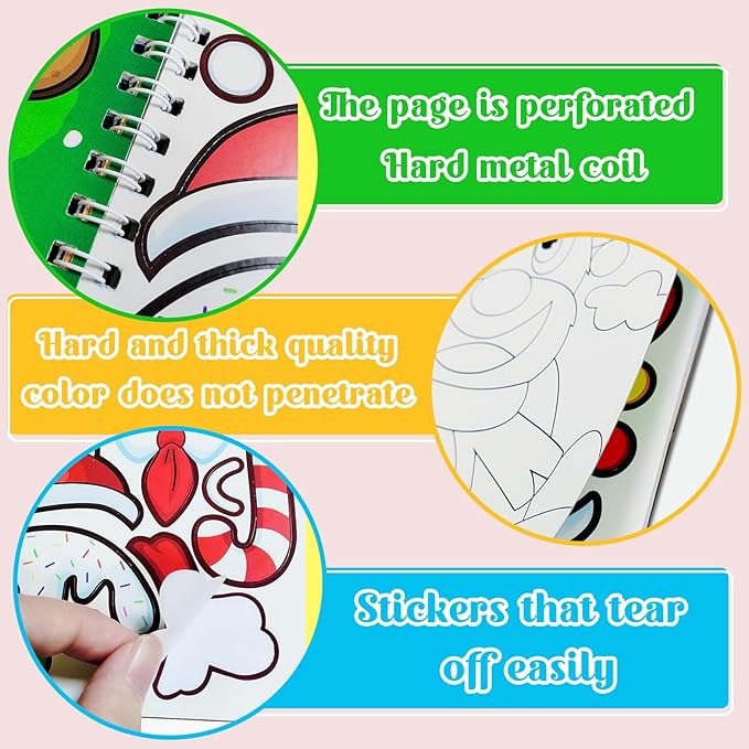 Christmas Sticker Coloring Books 3-Pack,Christmas Toys Activity Pad for Kids Toddlers Ages 2-8(30 Scenes)