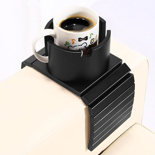 SINWANT Couch Cup Holder, 2 in 1 Bamboo Couch Drink Holder & Phone Stand,Foldable Anti-Slip Sofa Mug Holder for Coffee Mug,Bottles,Cans etc. on Square Soft Sofa RV Armrest