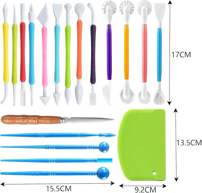 Langqun Air Dry Clay Sculpting Tools, Modeling Shaping Embossing for Kids and Adults,Polymer Clay Tools,Pottery Tools Kit 19Pcs