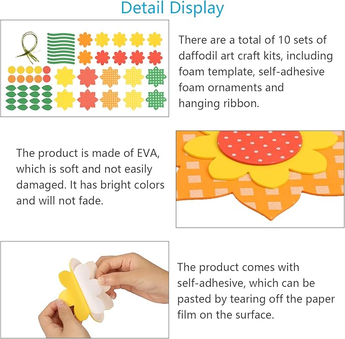 Fennoral 10 Pack Sunflower Crafts for Kids Make You Own Flowers Foam Stickers Ornament DIY Arts and Crafts for Boys Girls Spring Summer Art Activity Birthday Decoration