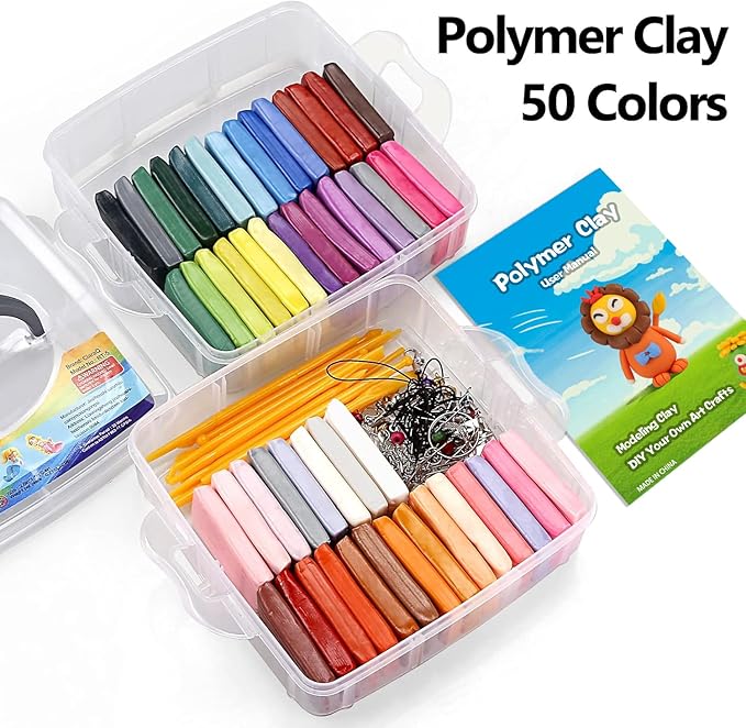 CiaraQ Polymer Clay Starter kit, Oven Bake Modeling Clay with Sculpting Tools, 50 Colors, 2.8 lb