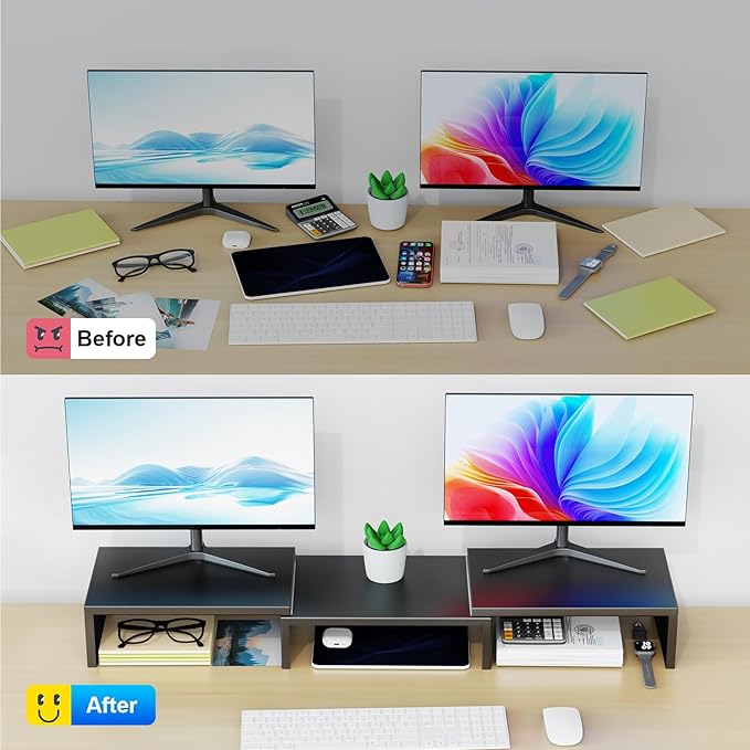 OUTIOE Dual Monitor Stand for Desk, Metal Computer Stand, Desk Shelf Riser,Desktop Organizer for Home and Office Use (Black)