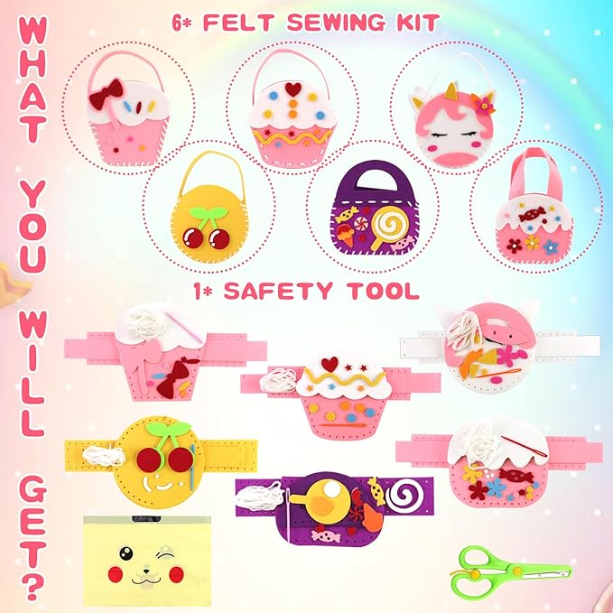 Fudragtn First Sewing Kit for Kids, Learn to Sew for Girls， My First Sewing Kit， Kids' Arts and Crafts Project， Candy Theme Party， Creative Activities for Kids， Candy Land Themed Classroom
