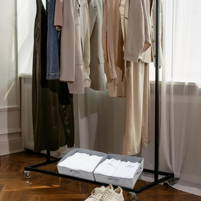 3 Pack Closet Organizers, Foldable Clothes Storage Organizers with Handles, Large Capacity, Sturdy Drawer Storage Boxes for Clothing, Underwear, Books, Shelves, Wardrobe Organizing, Beige