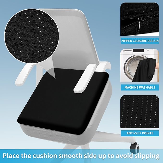 Gel Seat Cushion for Long Sitting - 16.5" x 14.5" x 2.4" (Extra Thick＆Soft) Gel Cushion for People Over 185 lbs, Pressure Relief Cushion for Office Chair, Egg Cushions for Wheelchair, Gel Pad for Car