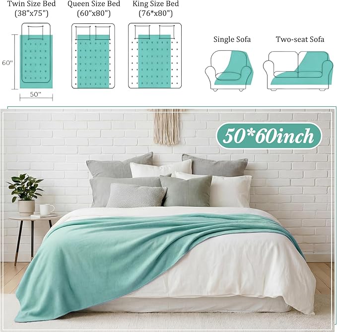 Kinlop Fleece Blanket Bulk 60 x 50 Inch Soft Lightweight Fleece Cozy Blanket Warm Throw Plush Pet Throw for Bed Couch Sofa Home Office Wedding Gifts Travel Camping(Blue Green,40 Packs)