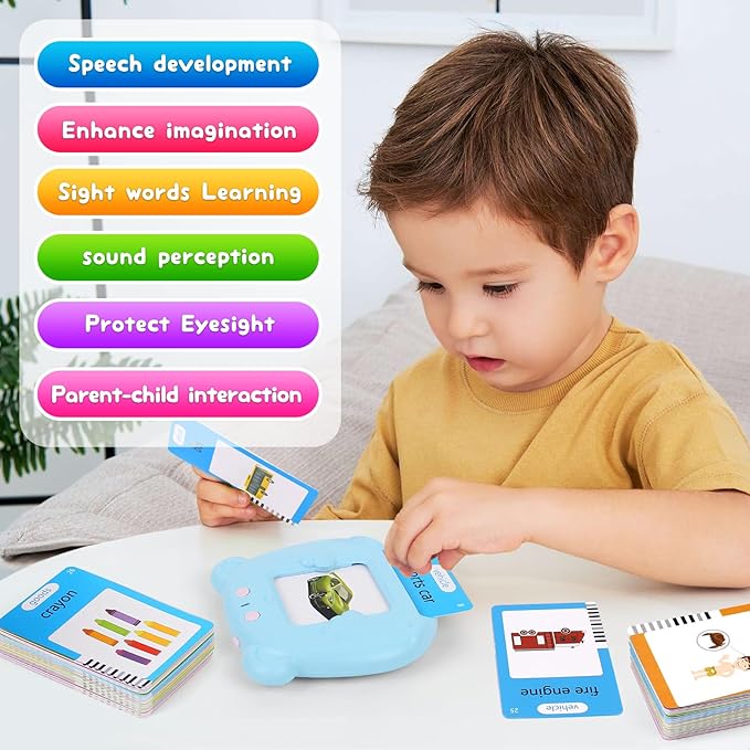 Toddler Talking Flash Cards with 255 Cards and 510 Words, Autism Sensory Toys, Speech Therapy, Montessori Toys, Learning Educational Gifts with Music for 3 4 5 6 Year Old Boys and Girls(Blue)