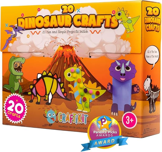 Craftikit® 20 Award-Winning Dinosaur Crafts for Kids - Award-Winning All-Inclusive Fun Toddler Arts and Crafts Box for Kids, Dinosaur Crafts for Toddlers Ages 3-5, Organized Toddler Craft Kit