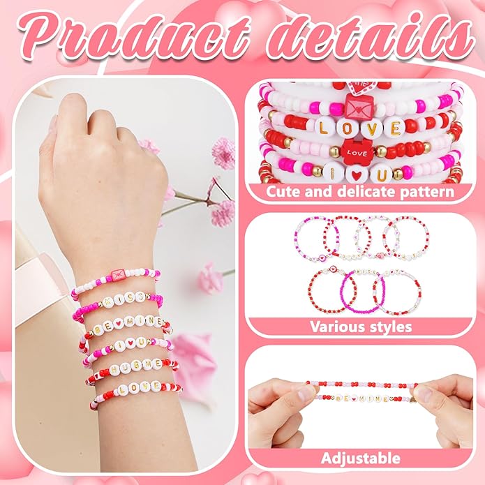 60 pcs Colorful Kids Friendship Bracelet Sets, Stackable Elastic Cute Beaded Bracelets Princess Pretend Play Bracelet Preppy Bracelets Bulk Set for Women Gift