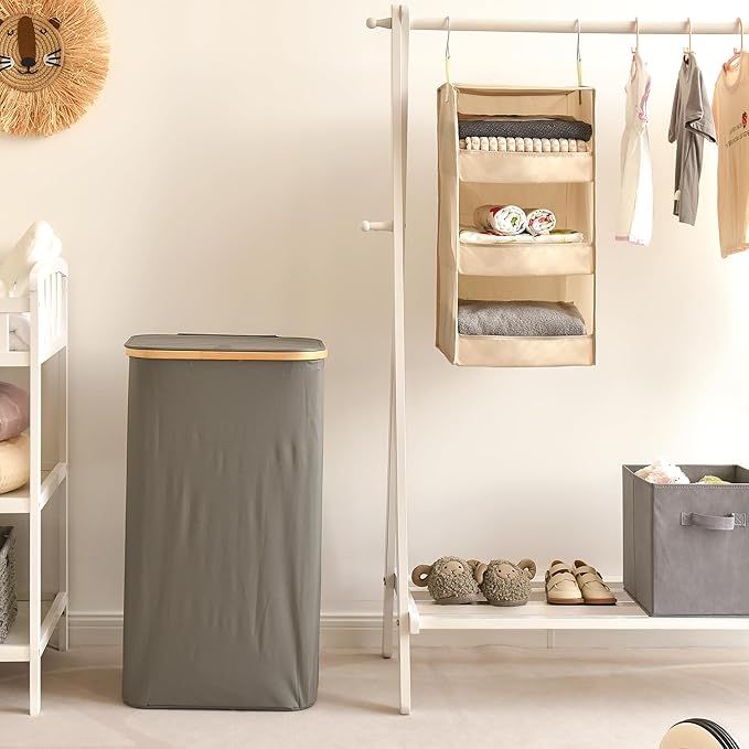 GRANNY SAYS 3-Shelf Hanging Closet Organizer, Khaki Closet Storage Hanging Shelves