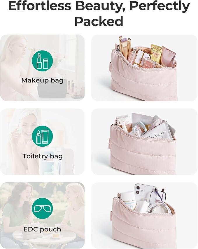 BAGSMART Small Makeup Bag, Puffy Portable Cosmetic Pouch with Charm Zipper, Water-Resistant Travel Organizer for Women (Lavender, Small)