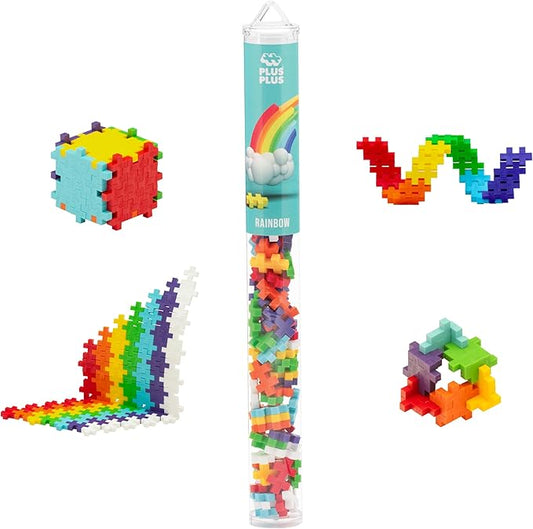 PLUS PLUS 70 Piece Interlocking Building Blocks for Kids, Open Ended Connecting Toys, STEM Bin Classroom Mini Manipulatives - Rainbow Mix Play Tube