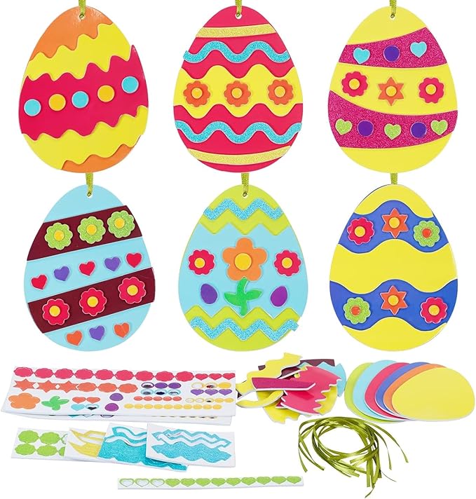 Fennoral 12 Pack Easter Egg Craft Kit for Kids Make You Own Egg Foam Stickers Ornament DIY Easter Arts and Crafts for Easter Art Activites Home School Easter Decoration