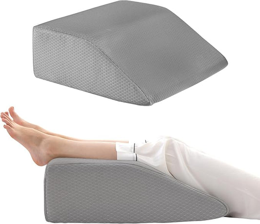 Bedluxe Leg Elevation Pillows, Leg Pillows for Sleeping, Cooling Gel Memory Foam Top, Wedge Pillow for Legs, Leg Wedges for Circulation, Swelling, After Surgery - Removable Cover (8 Inch, Grey)