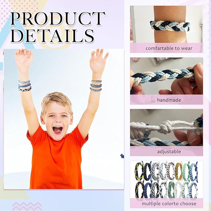 16 Set Friendship Bracelet Party Favors Braided Friendship Bracelets with Cards Adjustable Woven Friendship Bracelets Handmade Braided Bracelet for Teens Adults Camping Party Favors