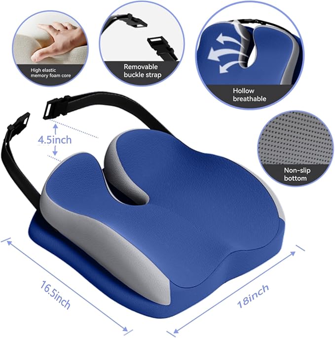 Seat Cushions for Office Chairs Wheelchair Cushion for Long Sitting Back Pain，Memory Foam Seat Car Computer Desk Chair Cushion，Coccyx Cushion for Tailbone Pain Relief Cushion Office Chair Butt Pillow