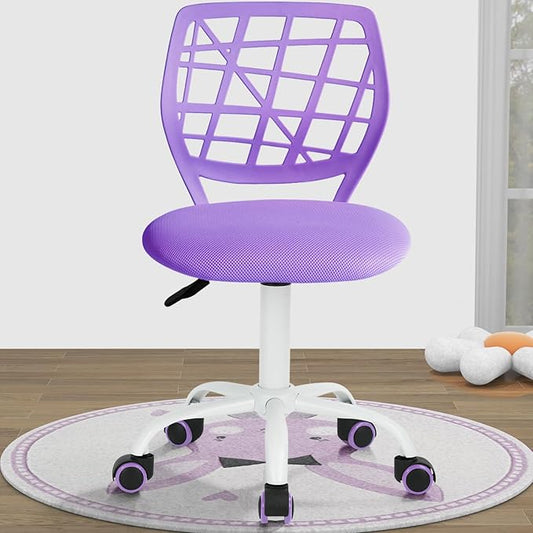 FurnitureR Kids Desk Chair, Armless Small Adjsutable Swivel Task Chair with Soft Cushion for Study Kids Teens Child, Purple