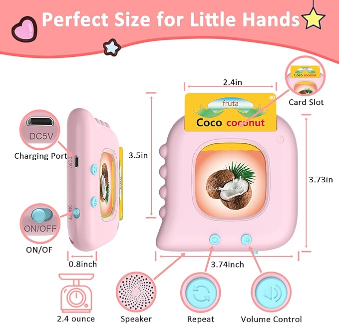 Bilingual Talking Flash Cards,Spanish Toddler Toys for 2-6 Year Old Girls,Montessori Sensory Toys, Educational Learning Resources Toys, Speech Therapy Toys, Autism Sensory Toys for Autistic Children