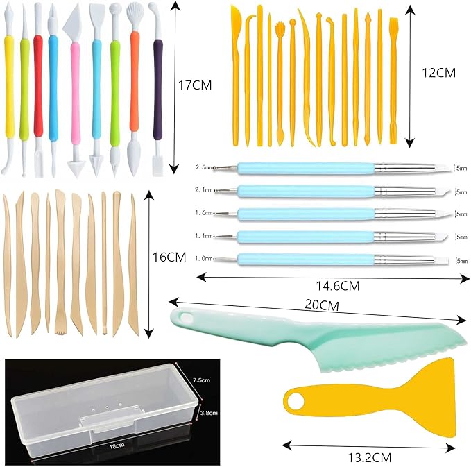 Langqun 41pcs Plastic Polymer Clay Art Tools Set for Kids Adults,Knives Pottery Tools,Ceramic Supplies for Engraving, Embossing, Shaping,Sculpting,Modeling