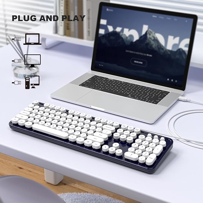 Computer Keyboards Wired, Full Size 104 Keys Typewriter Keyboard with Number Pad, Plug Play USB Keyboard for PC Laptop Desktop Windows (Dark Blue)
