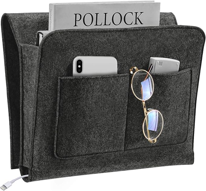 YOUDENOVA Bedside Caddy, Bedside Organizer for Dorm Room, Bunk Bed, Grey