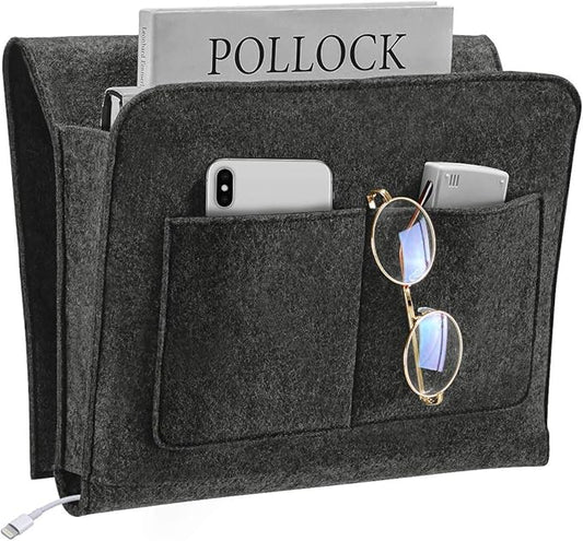 YOUDENOVA Bedside Caddy, Bedside Organizer for Dorm Room, Bunk Bed, Grey