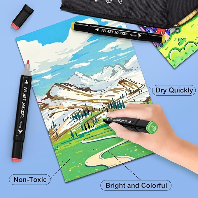 Alcohol Markers, 36 Colors Dual Tip Art Marker, Alcohol Based Markers for Kids Sketching Adult Coloring, Permanent Drawing Marker with Case and Holders