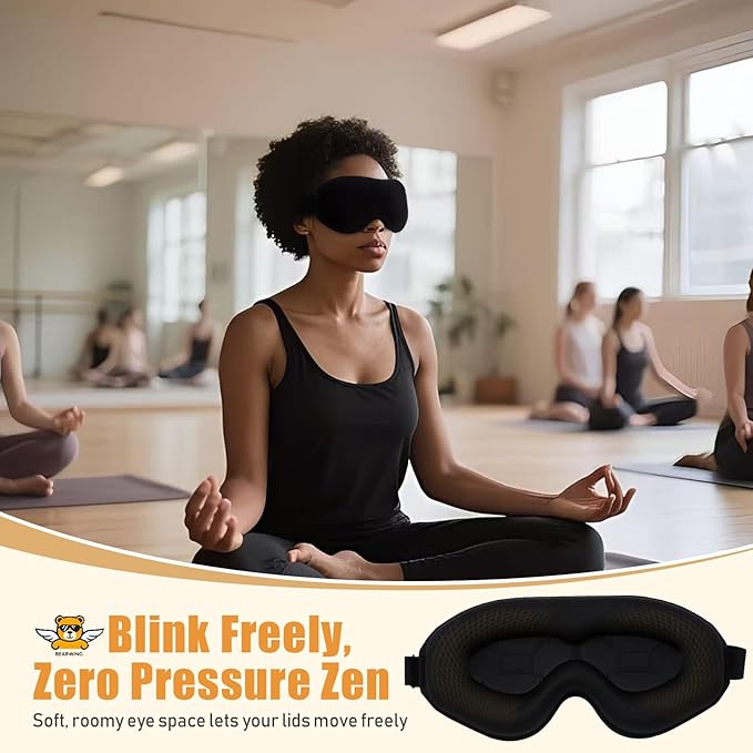 BEARWING 100% Light Blocking Sleep Mask with Storage Bag, Only 0.73oz Light Comfortable 3D Contoured Memory Foam, Blink Freely Eye Masks for Sleep, Travel, Nap, for Men Women Side Sleeper, Black