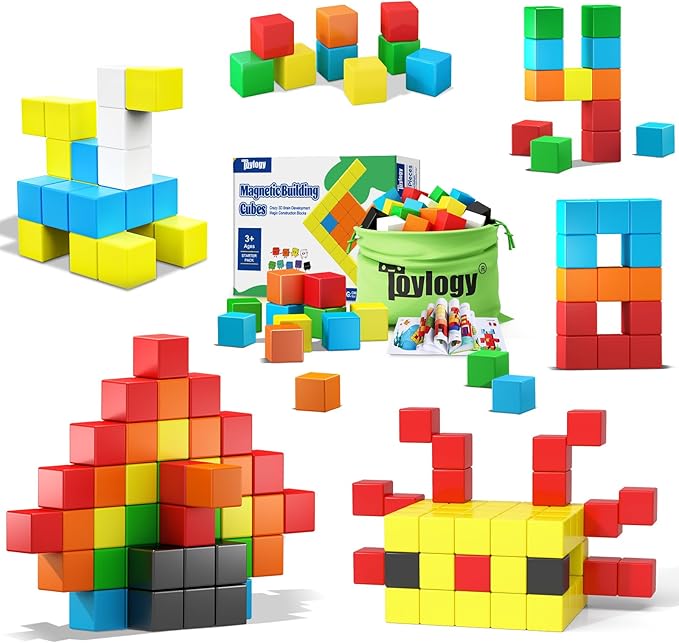 48PCS Magnetic Blocks for Toddlers Toys, Large Magnetic Cube Toys for Sensory STEM Education Preschool Magnet Toys for 3 4 5 6 Year Old Boys and Girls, Compatile with Mine Magnet World