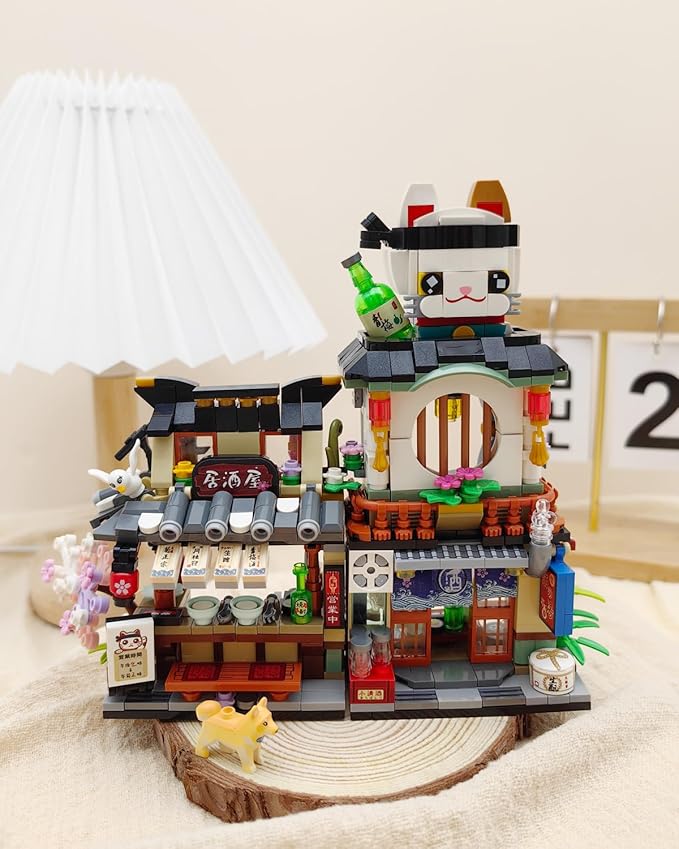 Japanese City Street View Izakaya Shop, MOC Creative Building Blocks House Set, Simulation Architecture Construction Toy, Gifts Idea for Kids Adults (Mini Blocks 789 pcs)