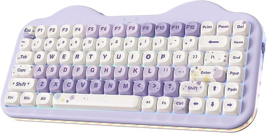 YUNZII C75 Wireless Mechanical Keyboard,75% Layout, Hot-Swappable NKRO,BT5.0/2.4G/USB-C Mode,Dye-Sub PBT MOA Keycaps,RGB Gasket Mount,Cute Cake Design for Mac/Win/Gaming (Purple, Milk V2 Switch)