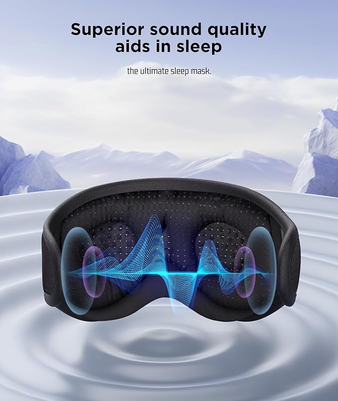 LC-dolida Sleep Headphones, Sleep Mask Bluetooth Wireless Music Eye Mask, Sleeping Headphones for Side Sleepers Sleep Mask with Bluetooth Headphones Ultra-Thin Stereo Speakers Perfect for Sleeping