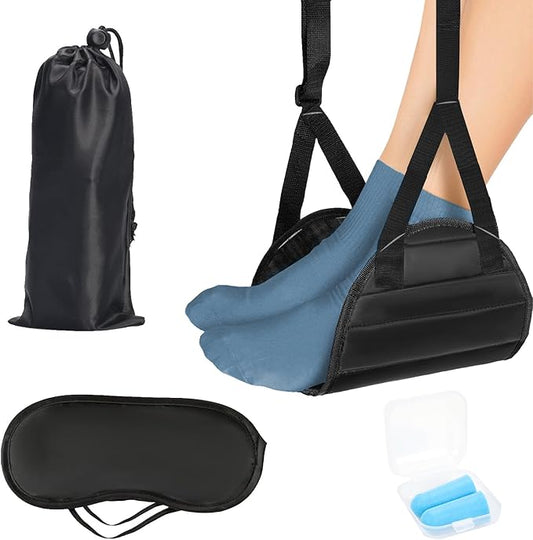 zxbaers Airplane Foot Rest, Portable Airplane Foot Hammock with Memory Foam, Adjustable Height Leg Support for Travel Office Long Flight Essentials