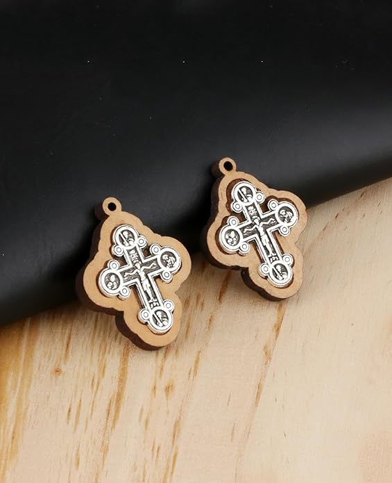 COTTVOTT Wooden Christian Jesus Cross/Orthodox Crucifix Charms Pendants for Rosary Necklace, DIY Jewelry Making Accessories Parts