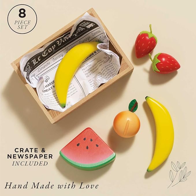 Le Toy Van Honeybake Collection Fruits '5 A Day' Food Crate Premium Wooden Toys for Kids Ages 3 Years & Up