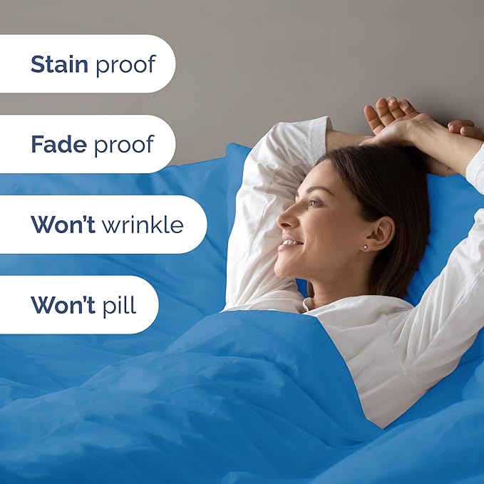 CGK Unlimited Duvet Cover Queen Size Set - Extra Soft Queen Size Duvet Cover 90 x 90 with 2 Pillow Shams - Hotel Quality w/Zipper Closures & Ties - Bedding and Bed Linens Set (Denim Blue)