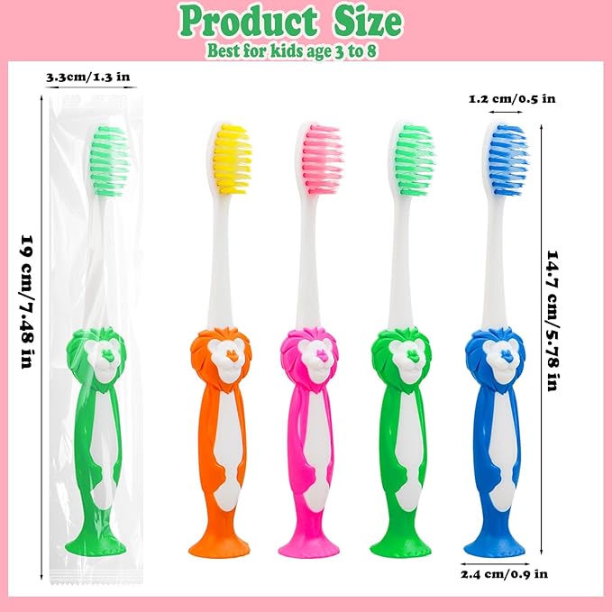 Disposable Toddler Toothbrush Kids Pack of 200,Manual Suction Cup Bulk Kids Toothbrushes Individually Wrapped Animal Toothbrush for Kids,Childrens,for Home,School,Camp,Daycare,Travel