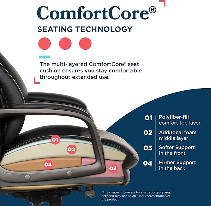 La-Z-Boy Nova Vegan Leather Modern Executive Ergonomic Design Office Chair, Memory Foam Thick Contoured Seat Back with Patented Lumbar Support Technology, Soft to Medium Sit Comfort, Black