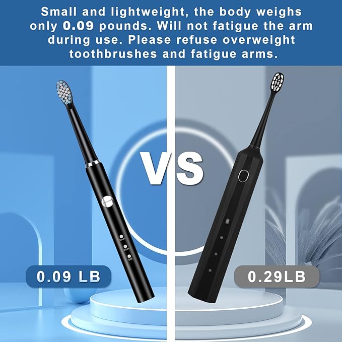 Electric Toothbrush, with 8 Replacement Brush Heads and 1 Travel Box,Sonic Toothbrush for Adults and Kids,Portable Rechargeable Toothbrush for Travel (Black)