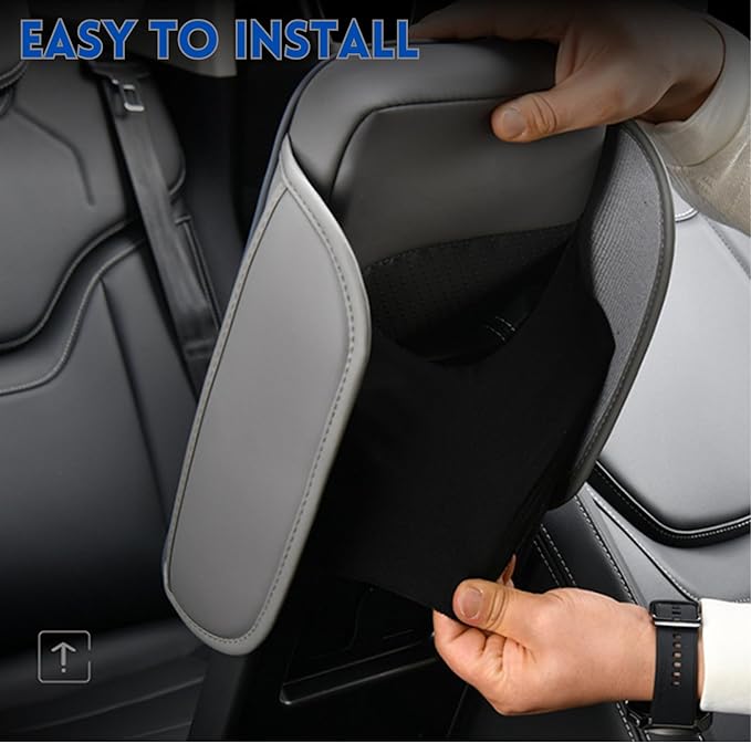 Car Armrest Cushion Pad Auto Center Console Cover with Storage Bag Memory Foam Arm Rest Console Pad Leather Universal Fit for Most Vehicles (Thick Pad, Grey)